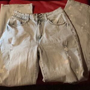 Fashion Nova Light Gray Washed Distressed Jeans